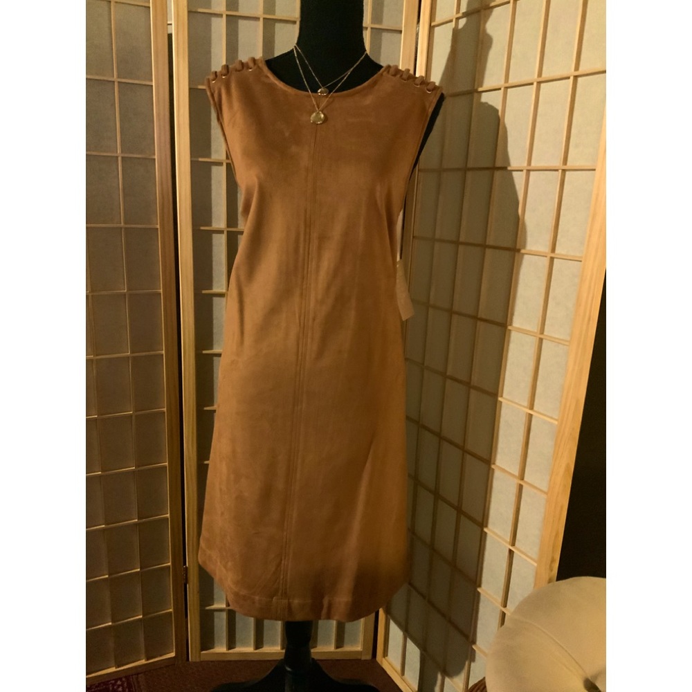 NWT Hope & Harlow - Camel color Nubuck suede sleeveless dress. Sz  14